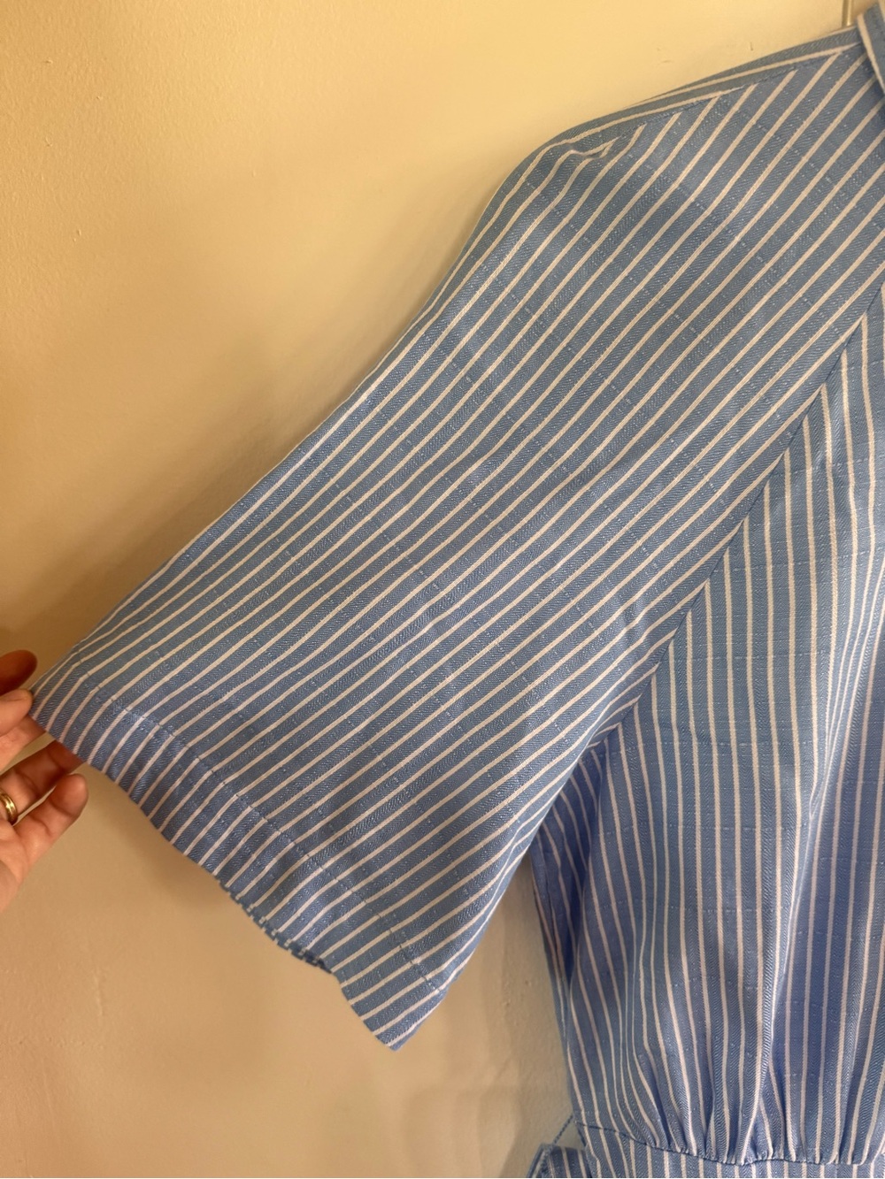 H&M Women’s S Cotton Midi Dress Preppy Pinstriped Old Money Chic - Picture 2 of 10